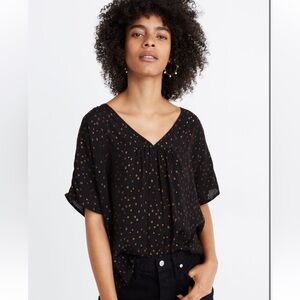 Madewell XL Rhyme Top in Metallic Dot- short sleeve blouse- black/bronze